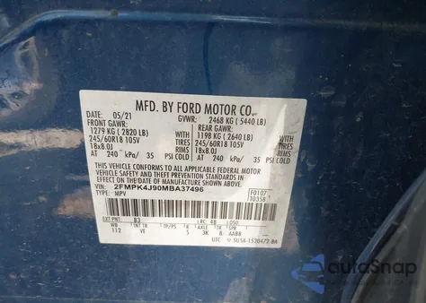 2021 Ford Edge Sel z USA, uszkodzony, nr VIN 2FMPK4J90MBA37496